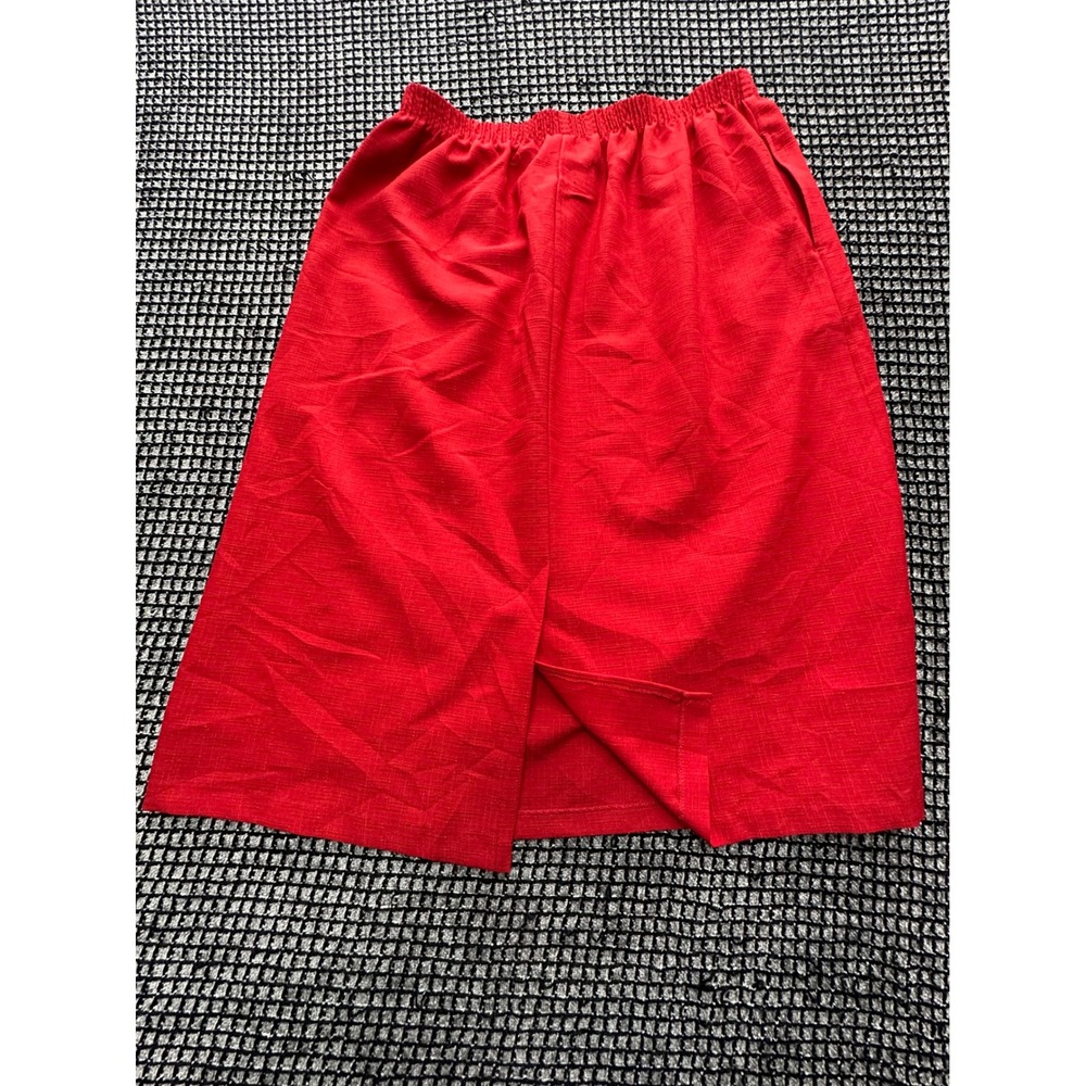 BonWorth Midi Skirt Womens Large Red Elastic Waist Pockets Z243